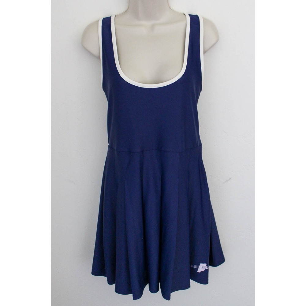 Prince Pickleball Dress Large Blue White Trim Pleated Cross Back Built-in Shorts
